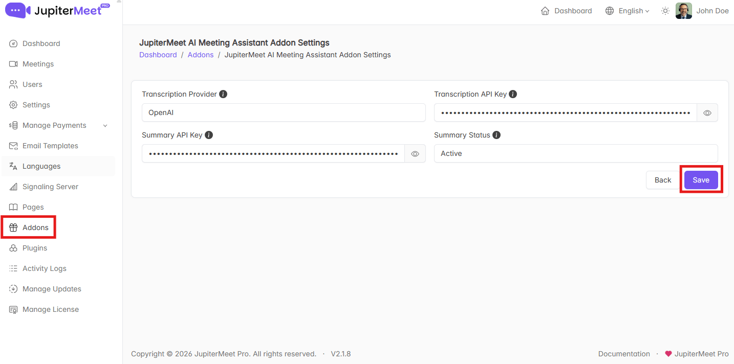 Addon Settings