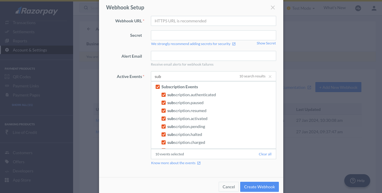 Razorpay Webhooks