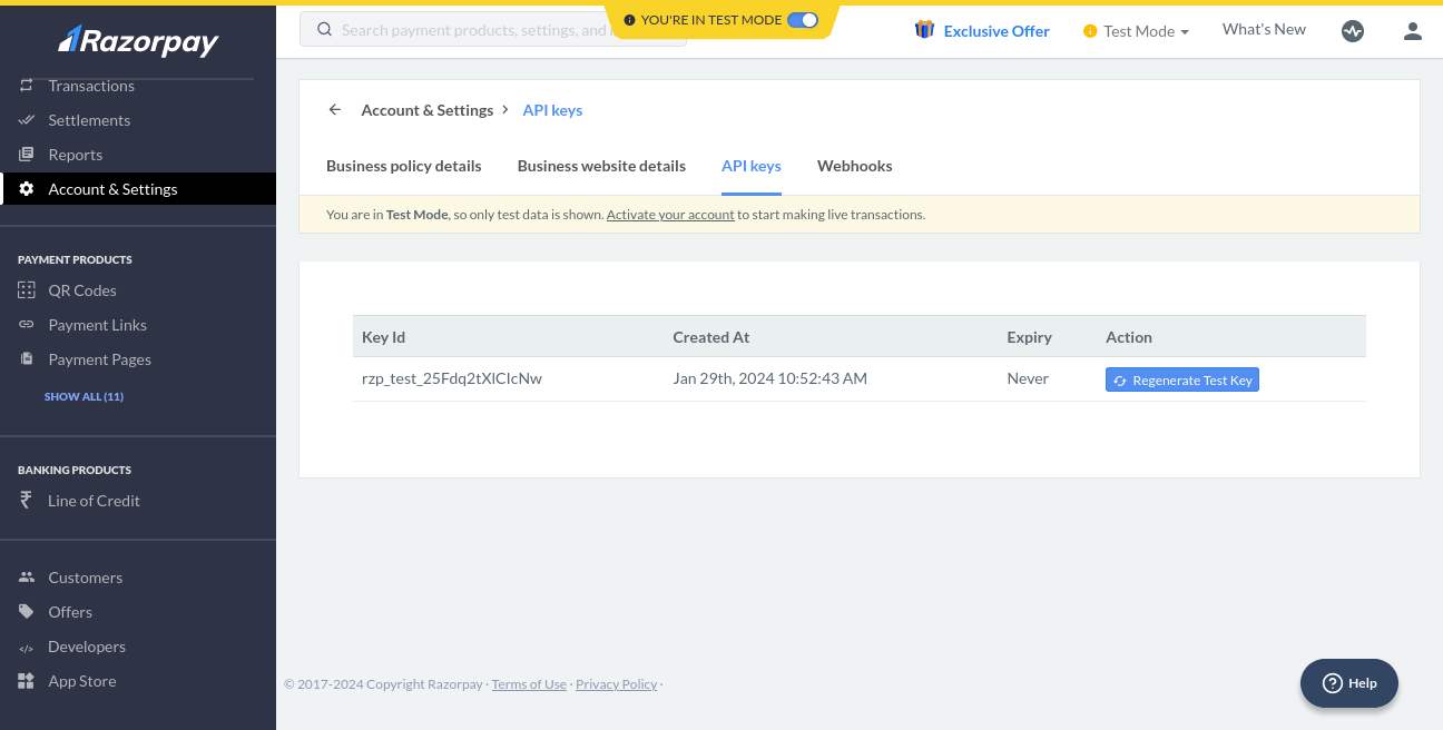 Razorpay Keys