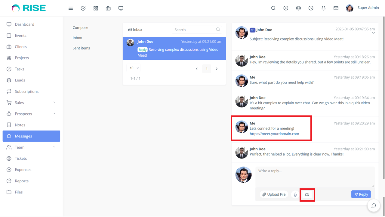 RISE CRM chat