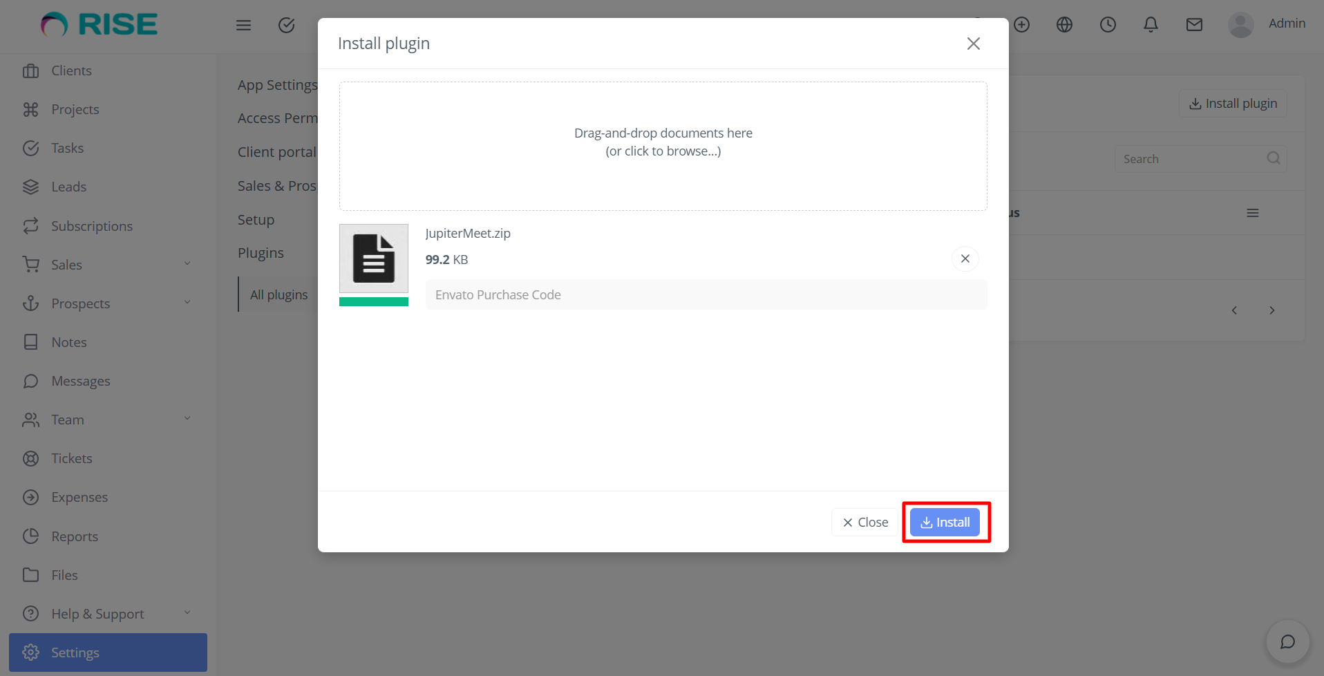 RISE CRM upload plugin