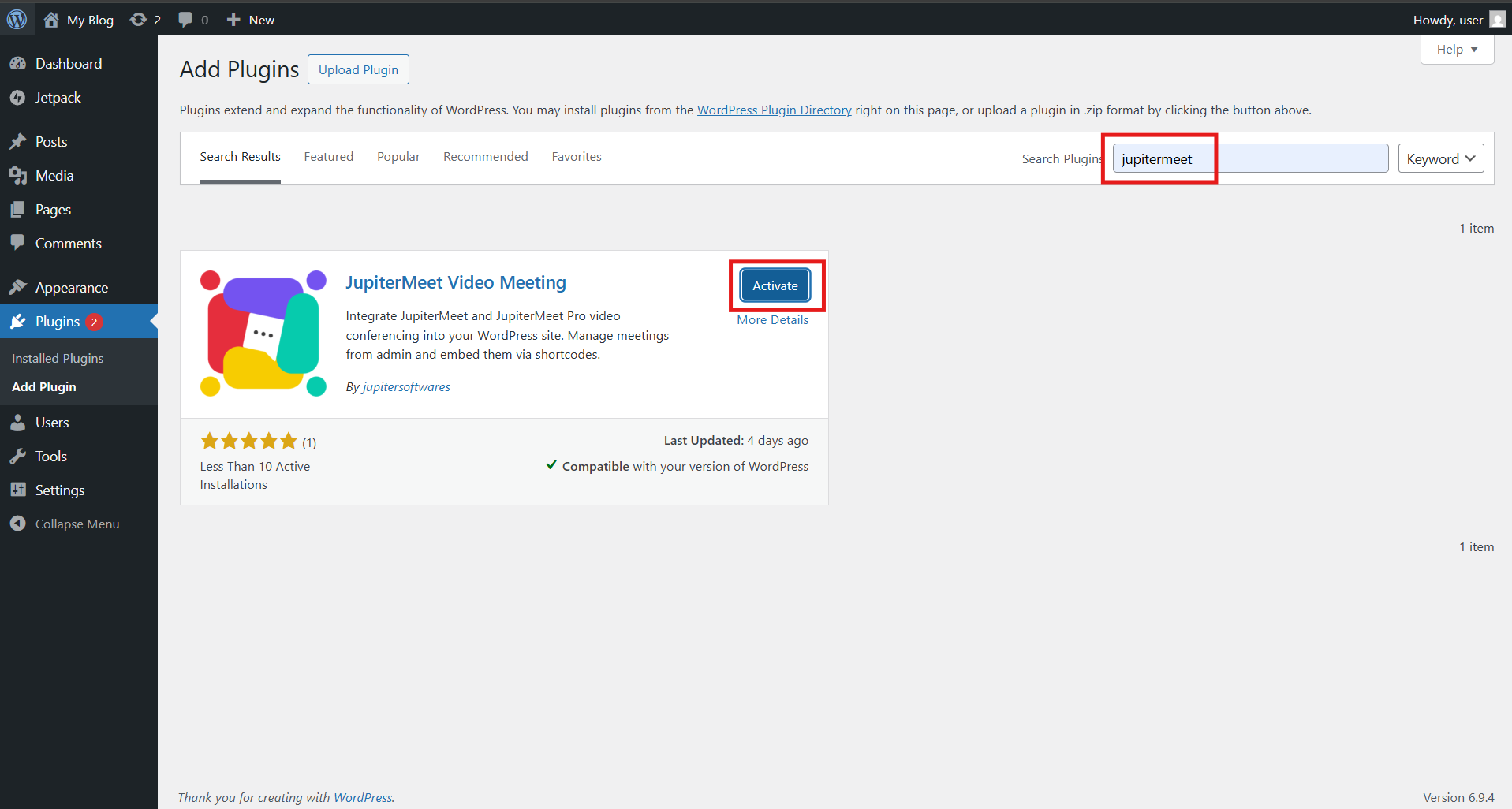 Upload Plugin Screen